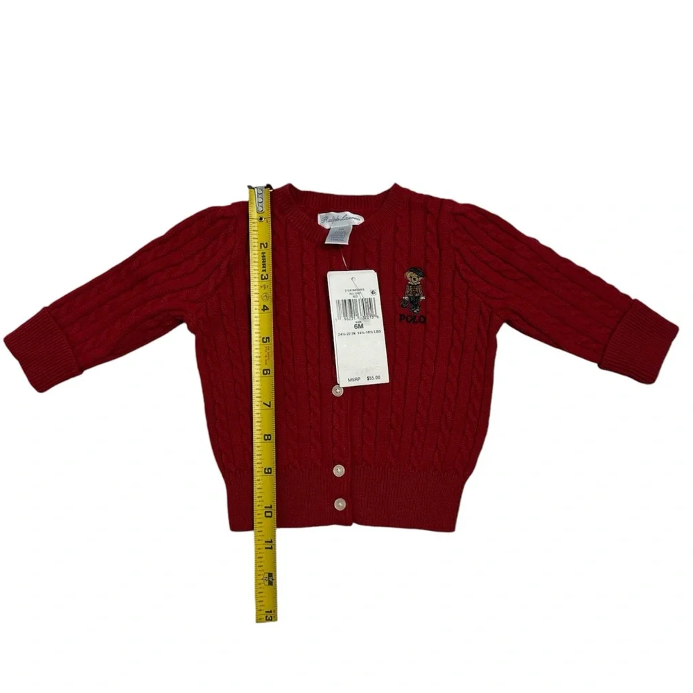 Ralph Lauren Childrenswear Polo Bear Mini‎ Cable Cotton Cardigan Size 6- MONTH